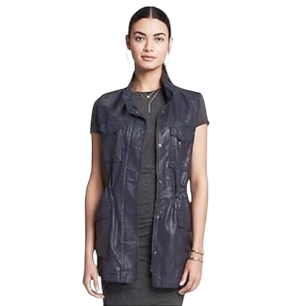 Banana Republic Women's Navy Blue Coated Military Vest Size S NWT